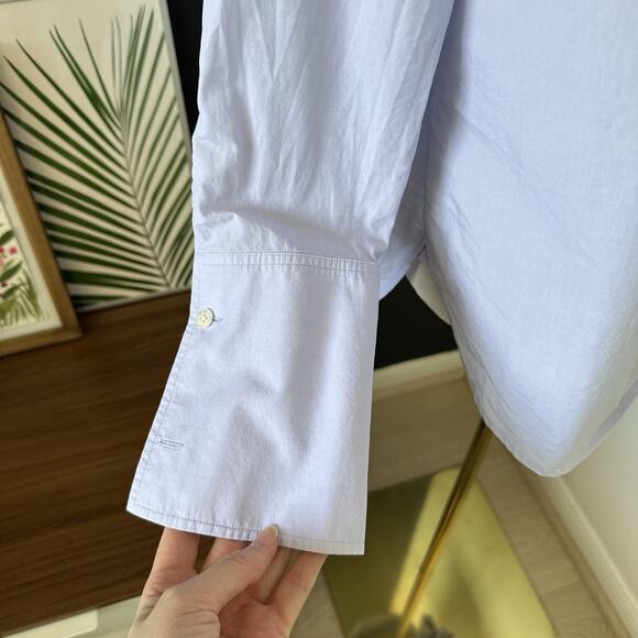 A.L.C. BELL SLEEVE BUTTON UP Shirt Blouse Lavender Periwinkle Collarless - Picture 5 of 9